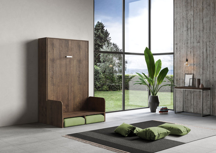 Letto Una Piazza E Mezzo A Scomparsa 120 Kentaro Con Divano Noce e Verde