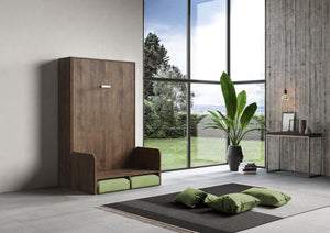 Letto Matrimoniale Francese A Scomparsa 140 Kentaro Con Divano Noce e Verde