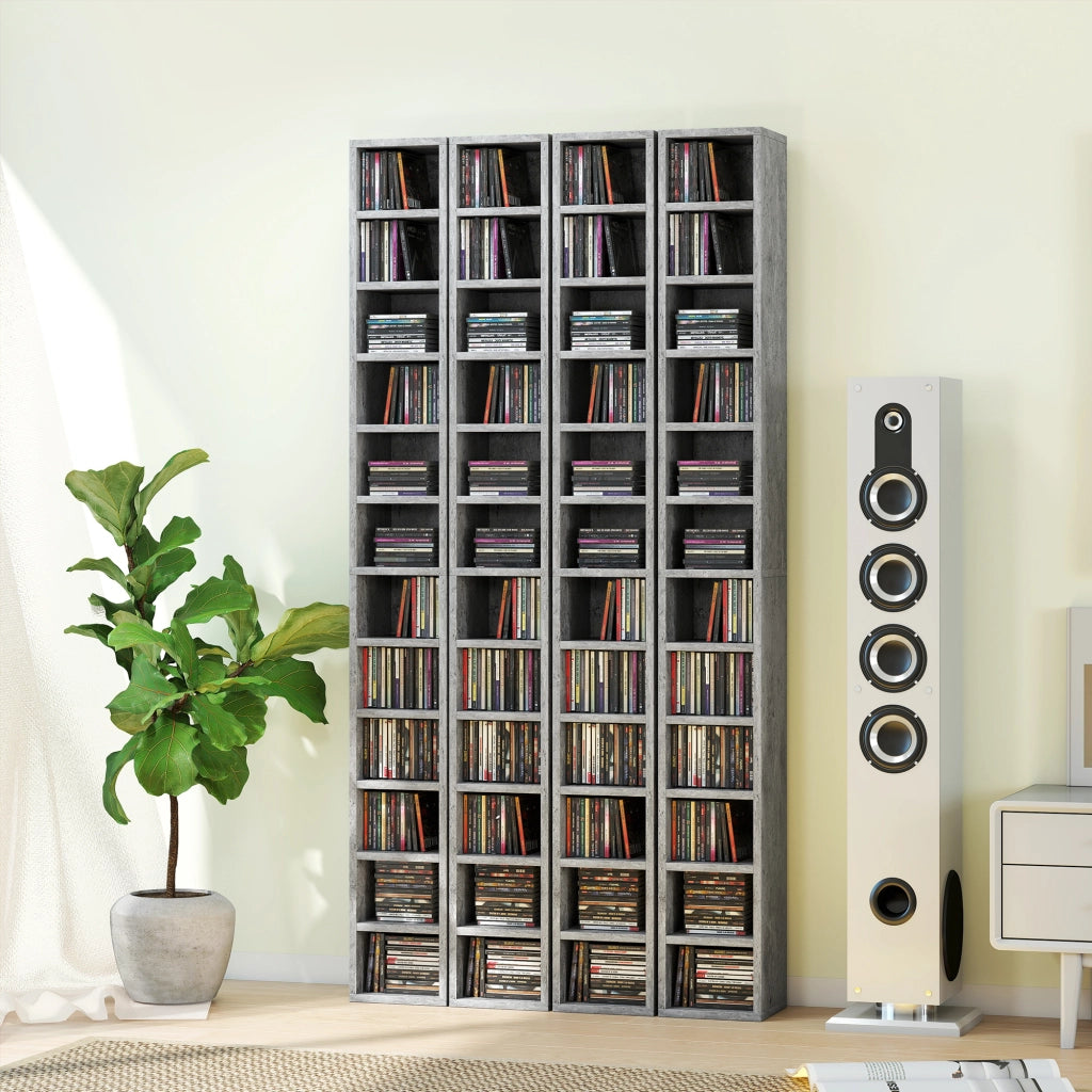 Mobile Libreria Porta CD 21x20x175 cm a 12 Ripiani per 204 CD in MDF e Truciolato Grigio