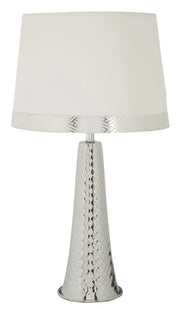 Lampada da Tavolo Tower Argento Ø30x54 cm in Ferro e Tessuto Argento e Bianco