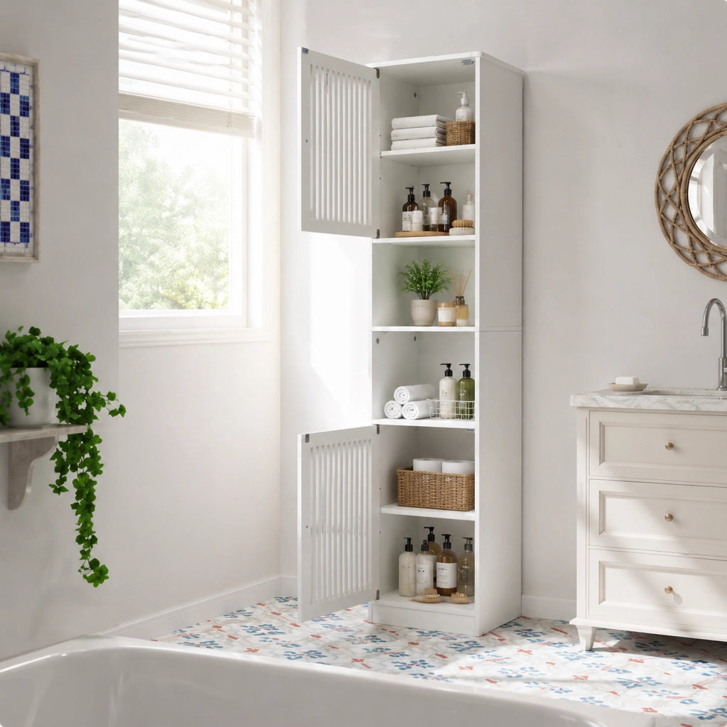 ARMADIO BAGNO ALTO 163 cm Bianco in MDF e truciolato