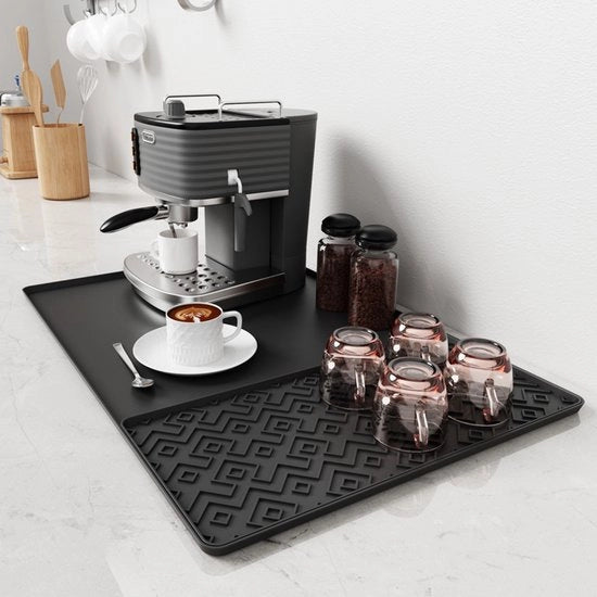 Mat di caffè in silicone, 60 cm x 40 cm, con asciugamano da staccare - adatto per macchina del caffè e aspirapolvere, versione nera 3