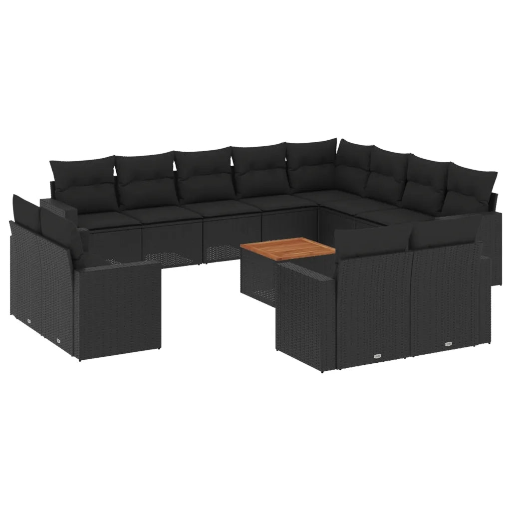 Set Divani da Giardino 13pz con Cuscini Nero in Polyrattan 3224389