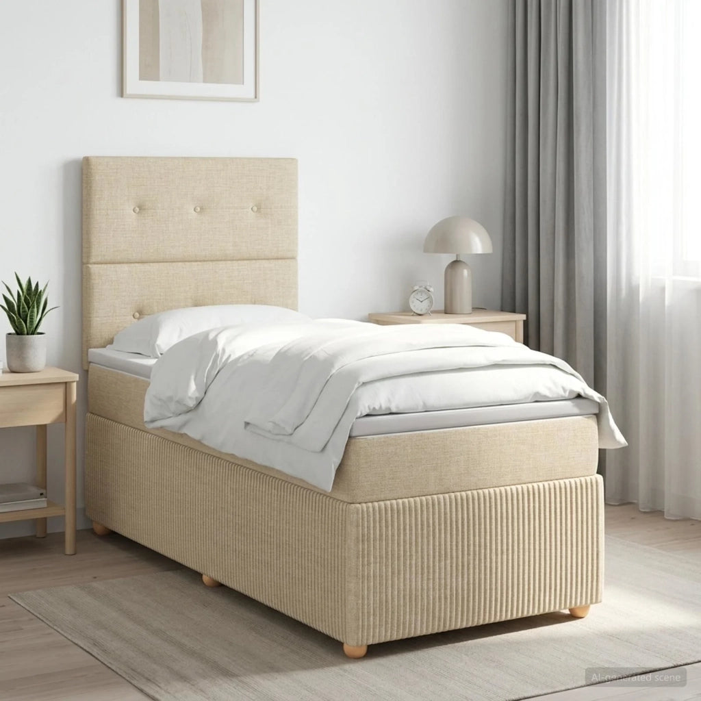 Letto box spring con materasso Crema 90 x 200 cm Tessuto 3454310