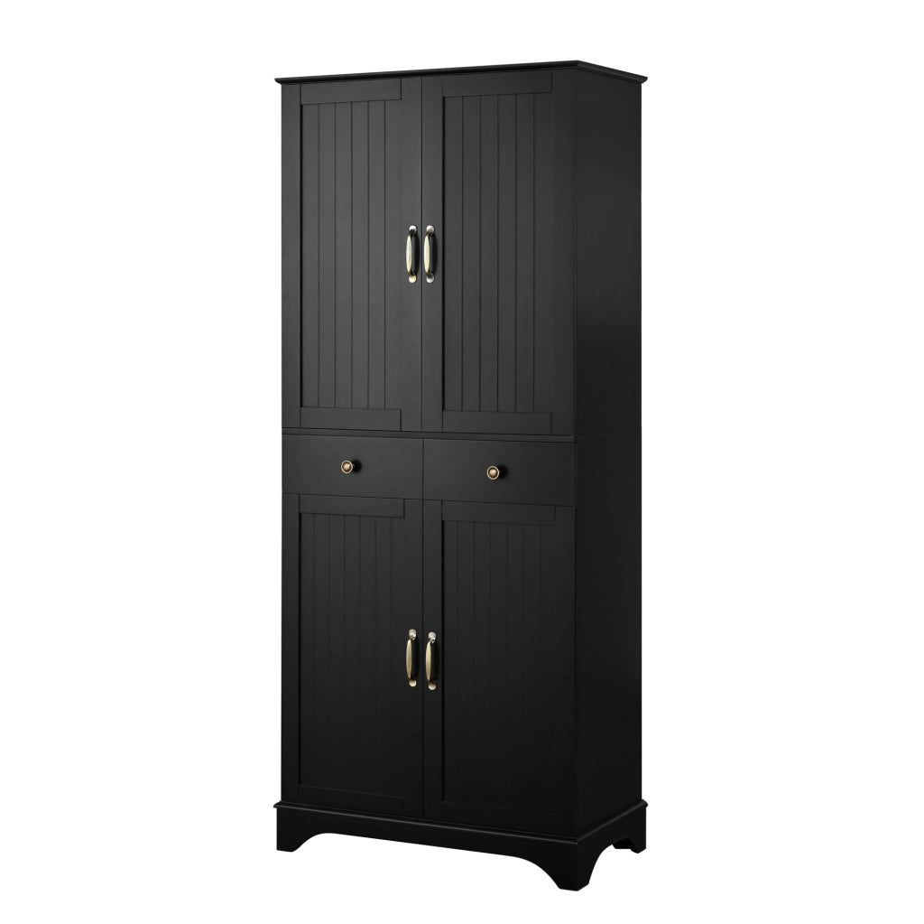 Armadio alto 77x40x181 cm con ripiani regolabili e cassetti in MDF nero