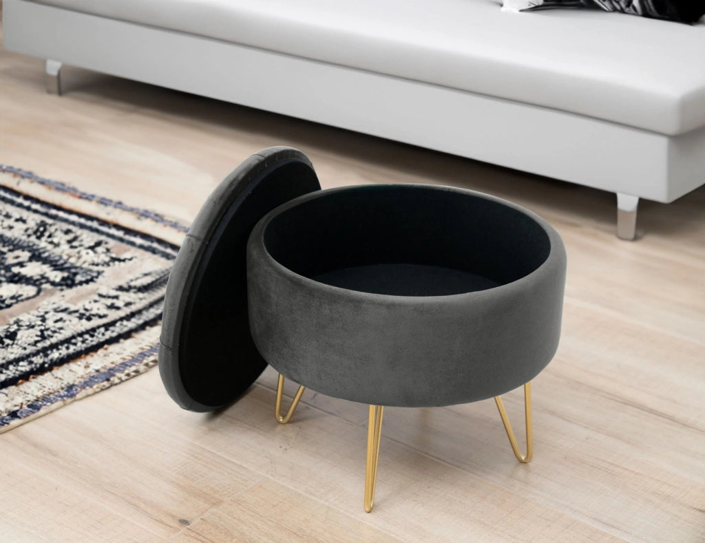 Pouf a scomparto rotonda in velluto trapuntato AKORD CARO colore Grigio