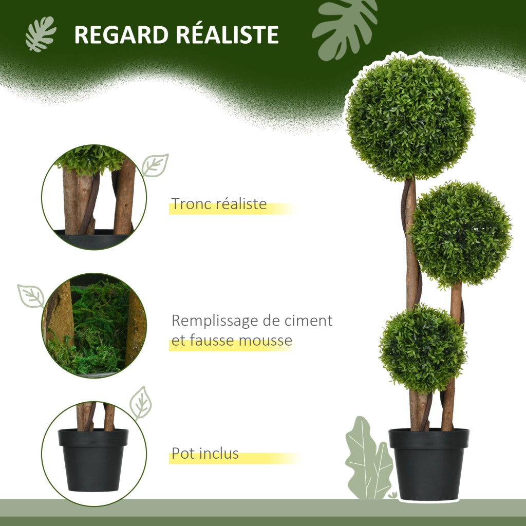 Albero Artificiale Buxus con 3 Palle Foglie di Bamb¨´ e Vaso ¨C zephmum ¨C Verde 110 cm