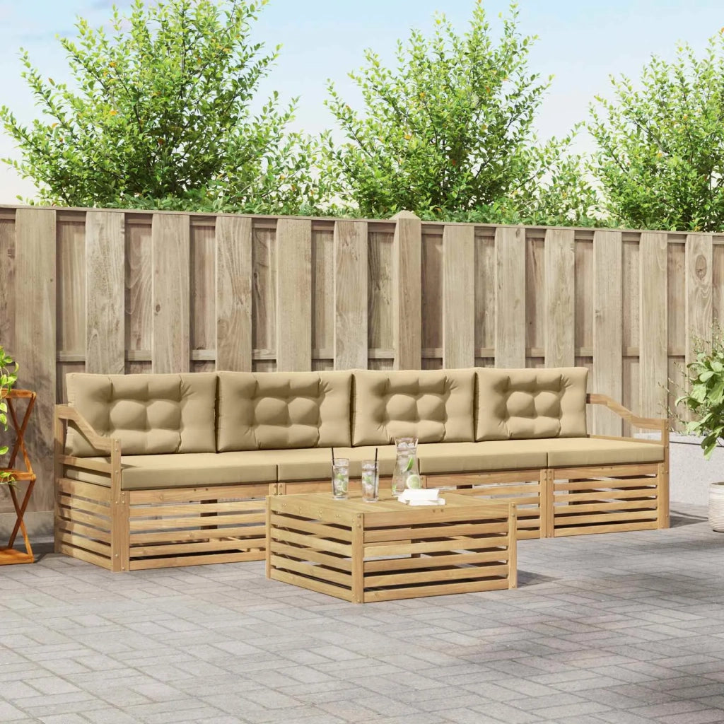 Set di divani da esterno con cuscino 5 pcs Bianco e Beige