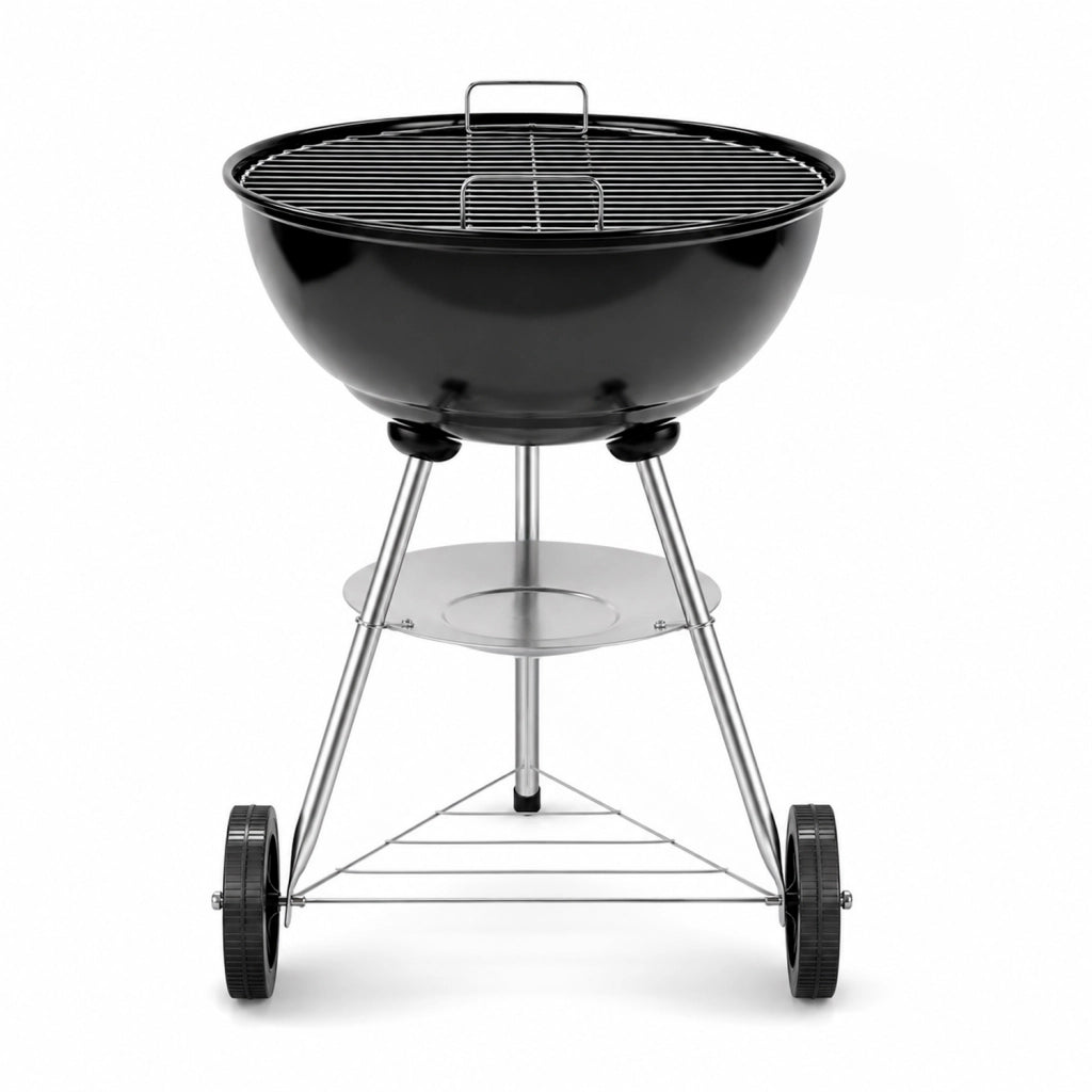 Barbecue A Carbone Con Coperchio Griglia In Acciaio Cromato Ruote Per Trasporto Facile Da Montare Per Giardino Campeggio E Terrazza 51 x 46.5 x 78 Cm Nero