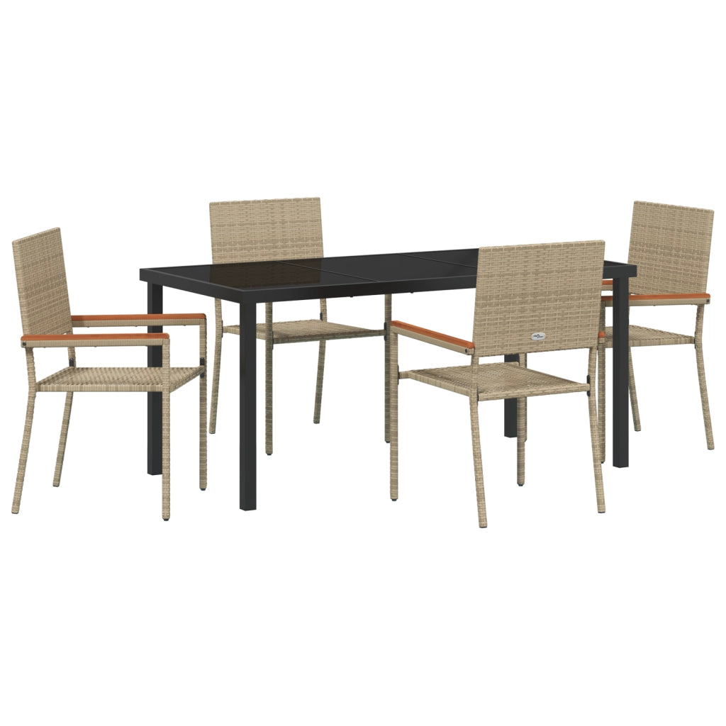 Set da Pranzo da Giardino 5 Pezzi Beige Polyrattan