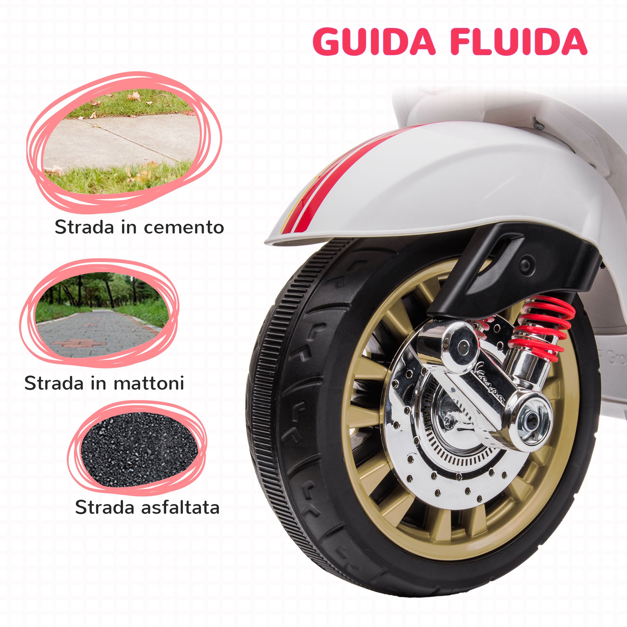 Moto Elettrica per Bambini Piaggio Vespa Sprint 12V con Rotelle Bianco