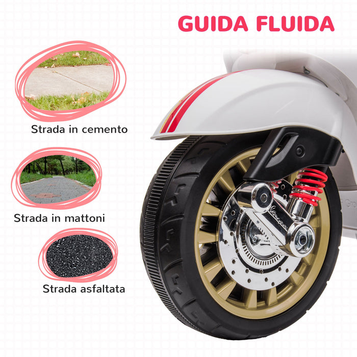 Moto Elettrica per Bambini Piaggio Vespa Sprint 12V con Rotelle Bianco