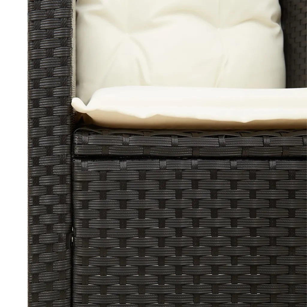 Set da Bistr¨° 3 pz | Set Salotto da Giardino con Cuscini Nero Polyrattan e Legno Acacia
