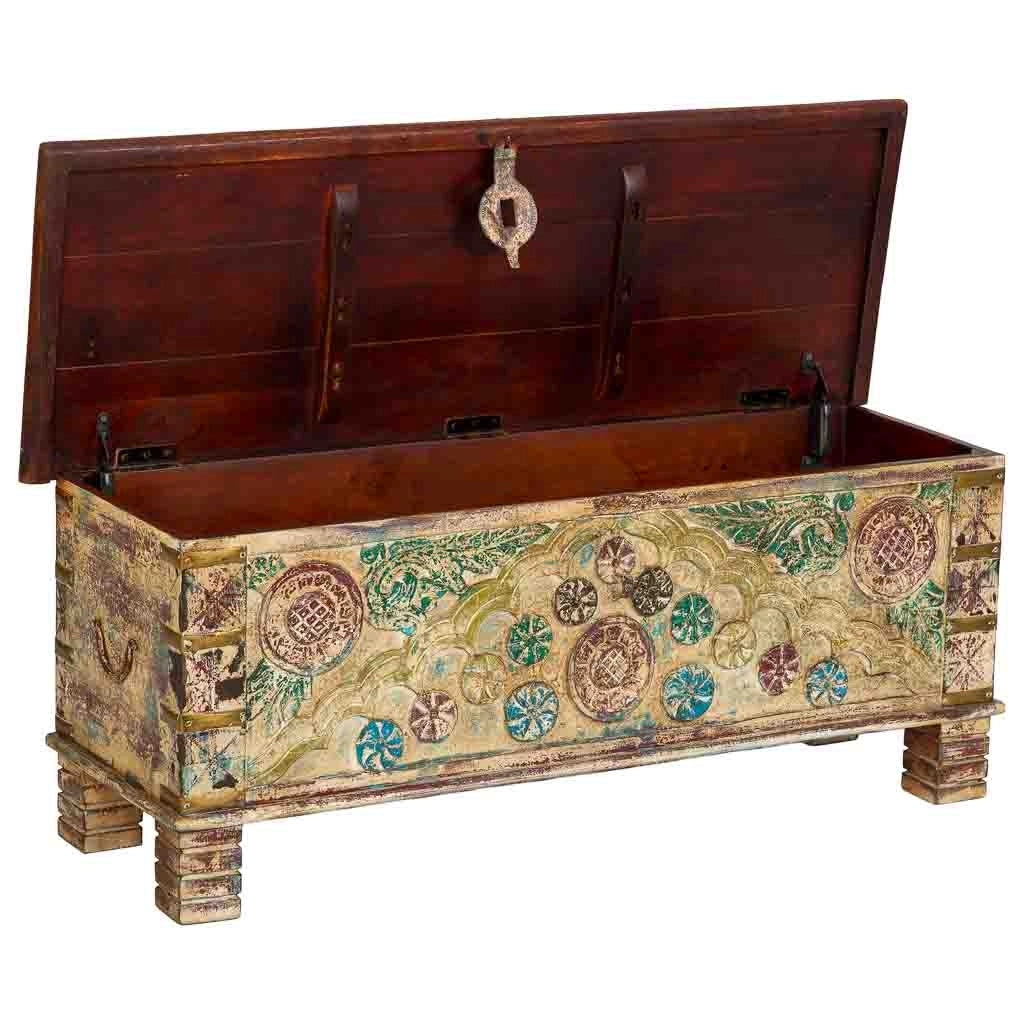 Baule artigianale in legno invecchiato beige 115x40x45h cm