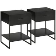 Set 2 Comodini Moderni, 2 Comodini da Camera da Letto e Soggiorno, con Cassetto e Ripiano Aperto, Design Moderno, in MDF e Acciaio, 45x40x60cm, Nero