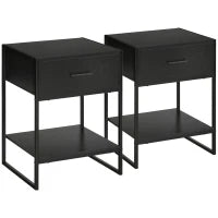 Set 2 Comodini Moderni, 2 Comodini da Camera da Letto e Soggiorno, con Cassetto e Ripiano Aperto, Design Moderno, in MDF e Acciaio, 45x40x60cm, Nero