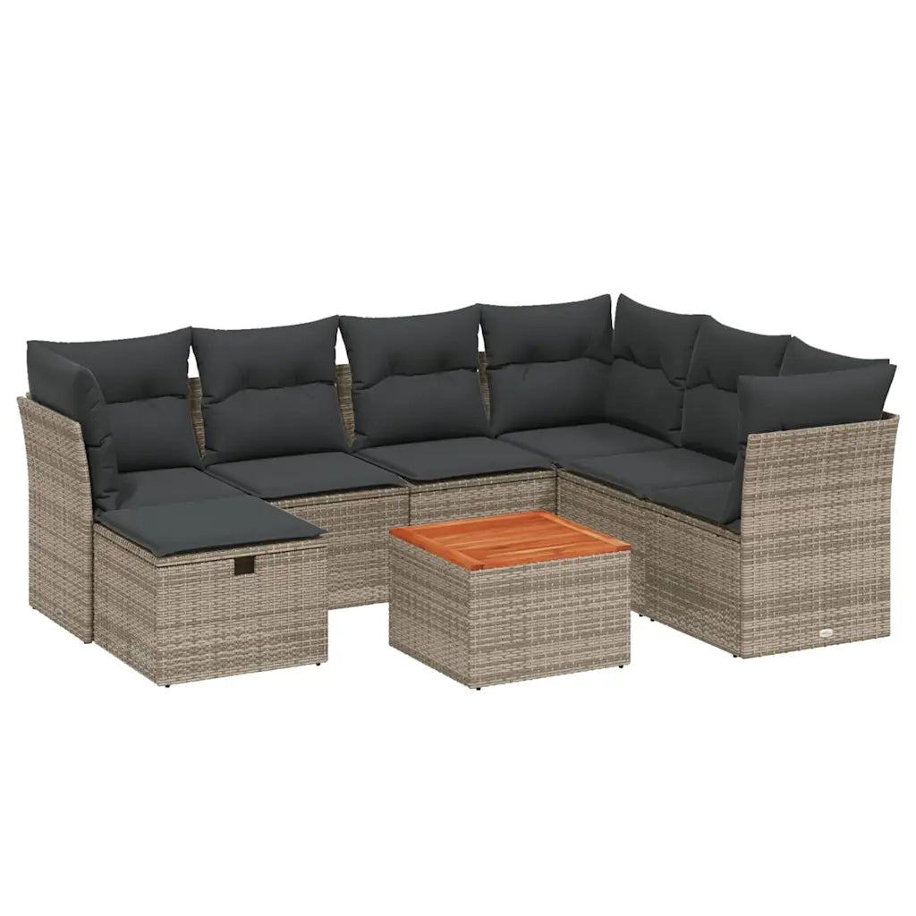 Set Divano da Giardino 8 pz con Cuscini Grigio in Polyrattan