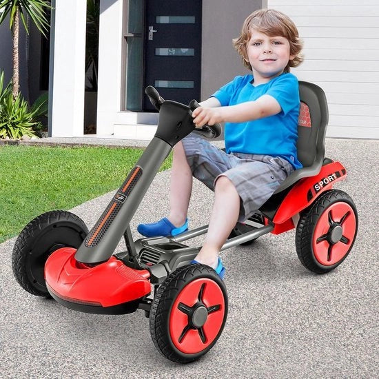 Scooter elettrico per bambini, 12 V, con illuminazione a LED, scooter con volante regolabile a doppia velocità e sellino, compreso supporto bicchiere, avvio con un tasto, adatto a bambini da 2 anni, rosso