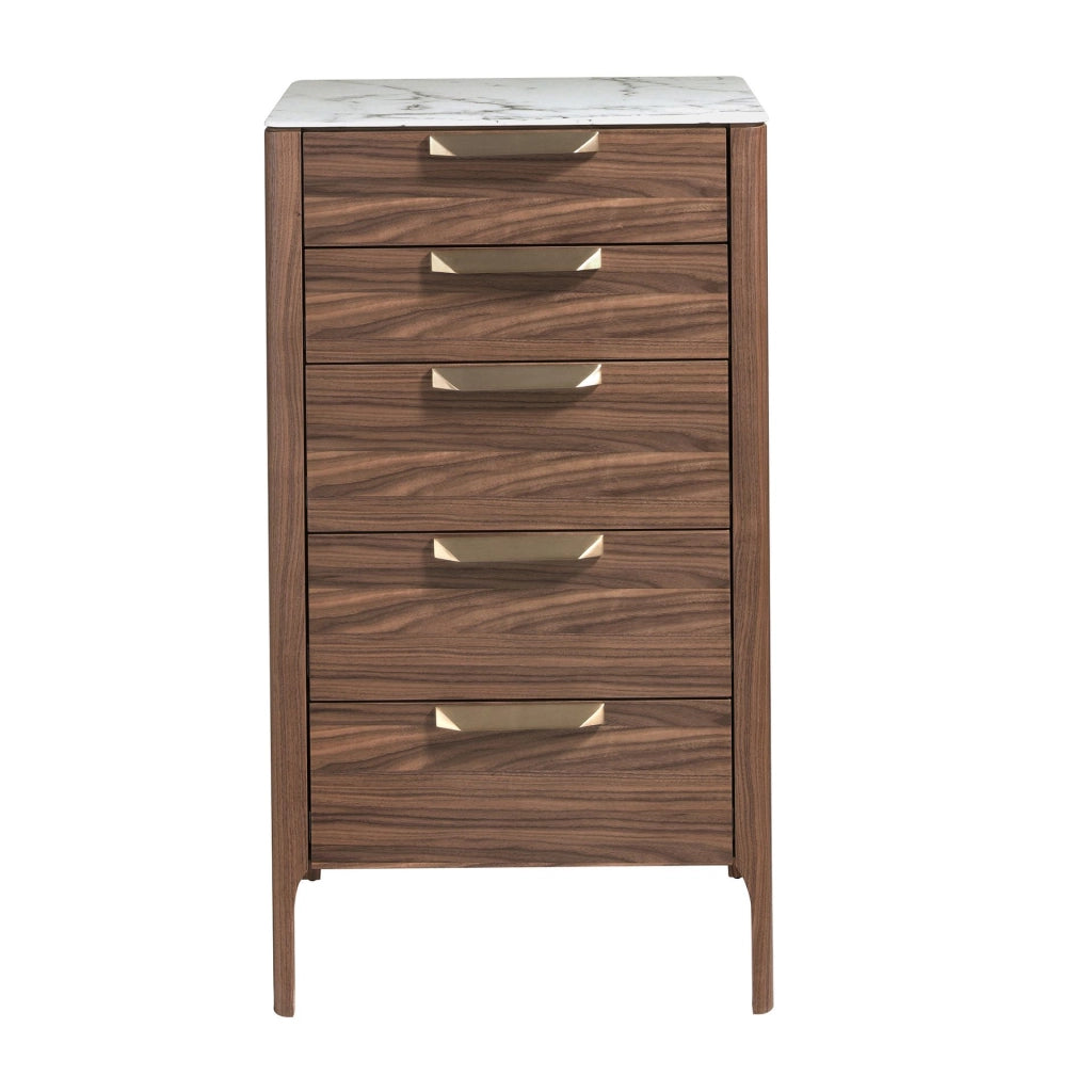 Chiffoniere in noce con piano in vetro effetto marmo