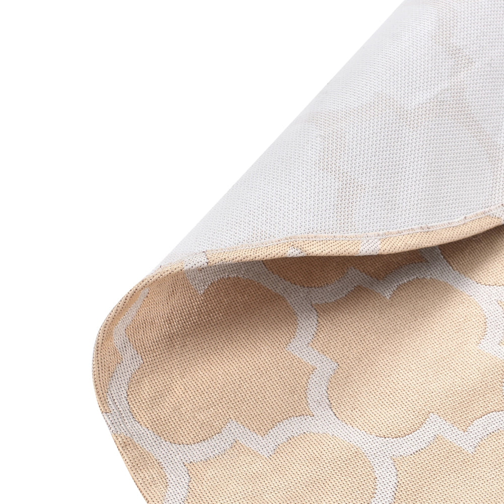 Tappeto rotondo per interni e per esterni con motivo a traliccio marocchino ⌀ 160 cm Beige e bianco moderno balcone patio