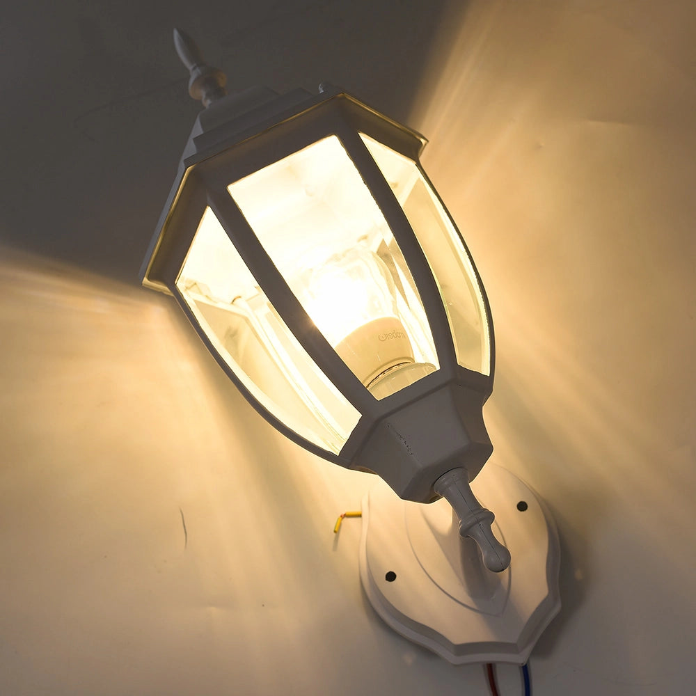 APPLIQUE DA ESTERNO A LANTERNA LAMPADA DA PARETE BIANCA IP45 CON ATTACCO E27 - PER ILLUMINAZIONE STILE VINTAGE