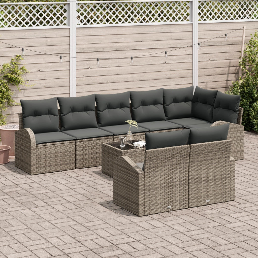 Set Divano Giardino  con Cuscini Neri in Polyrattan