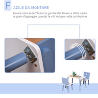 Easycomfort Tavolo e Sedie per Bambini e Bambine 2-4 Anni in Legno Azzurro e Bianco, Set 3 Pezzi