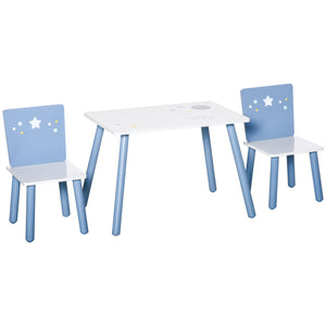 Easycomfort Tavolo e Sedie per Bambini e Bambine 2-4 Anni in Legno Azzurro e Bianco, Set 3 Pezzi