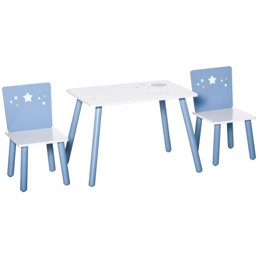 Easycomfort Tavolo e Sedie per Bambini e Bambine 2-4 Anni in Legno Azzurro e Bianco, Set 3 Pezzi