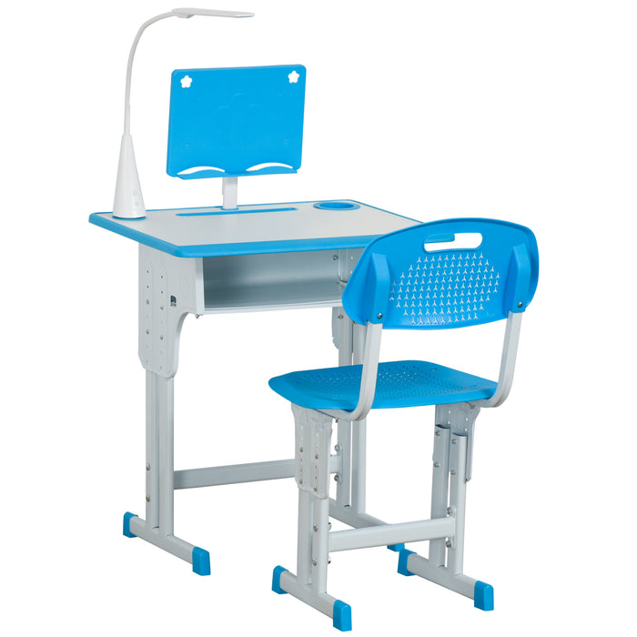 Easycomfort Banco Scuola con Sedia ad Altezza Regolabile e Luce per Bambini 6-12 Anni, Acciaio e MDF, Grigio