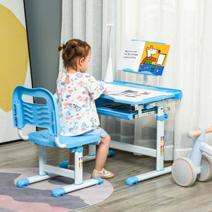 Easycomfort Banco Scuola con Sedia per Bambini 6-12 Anni con Altezza e Inclinazione Regolabile, Blu