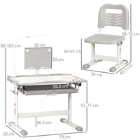 Easycomfort Banco Scuola con Sedia per Bambini 6-12 Anni con Altezza e Inclinazione Regolabile, Grigio