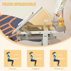 Easycomfort Banco Scuola con Sedia per Bambini 6-12 Anni con Altezza e Inclinazione Regolabile, Grigio