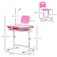 Easycomfort Banco Scuola Regolabile con Sedia per Bambini 6-12 Anni, 70x49.5x80-105 cm, Rosa
