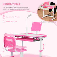Easycomfort Banco Scuola Regolabile con Sedia per Bambini 6-12 Anni, 70x49.5x80-105 cm, Rosa