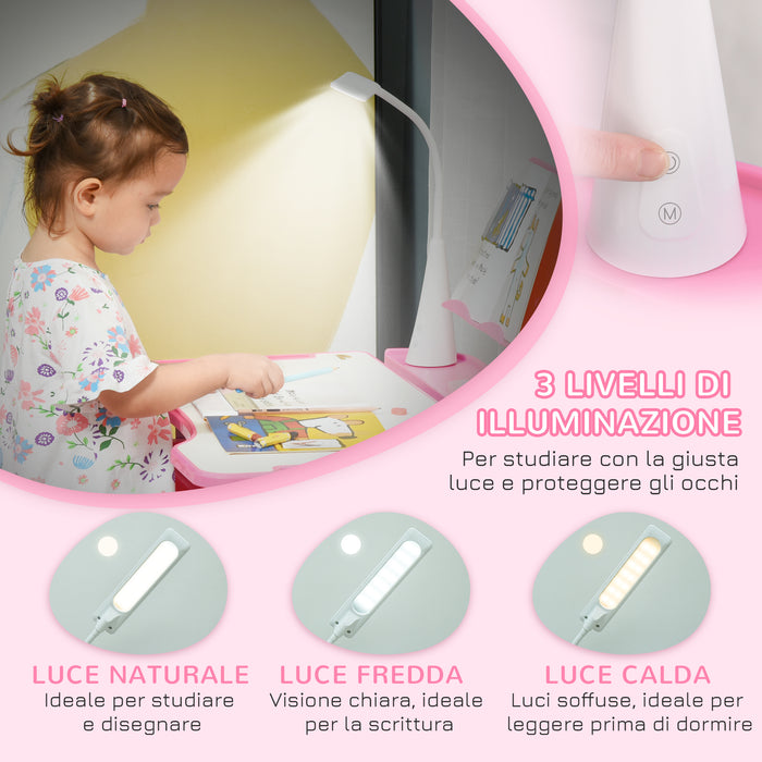 Easycomfort Banco Scuola Regolabile con Sedia per Bambini 6-12 Anni, 70x49.5x80-105 cm, Rosa