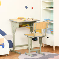 Easycomfort Banco Scuola con Sedia per Bambini 6-12 Anni Altezza Regolabile, Vano Contenitore e Portapenne, Acciaio e MDF, Color Legno
