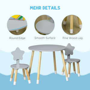 Easycomfort Set Tavolo con 2 Sedie per Bambini in Legno, Età da 18 Mesi a 4 Anni, Grigio