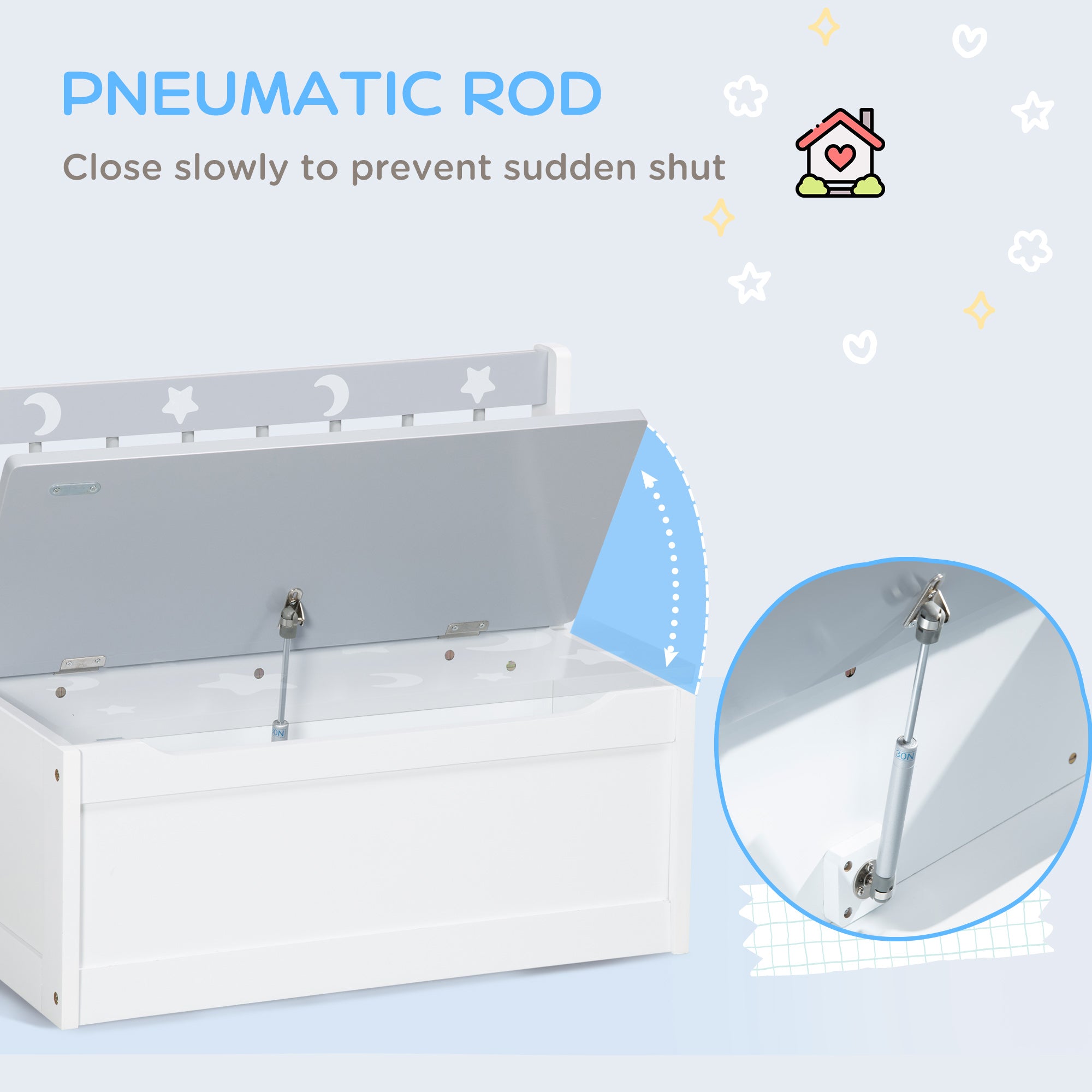 Easycomfort Cassapanca Moderna Portagiochi con Leva a Gas, in MDF e Legno di Pino, 60x30x50 cm, Bianco e Grigio