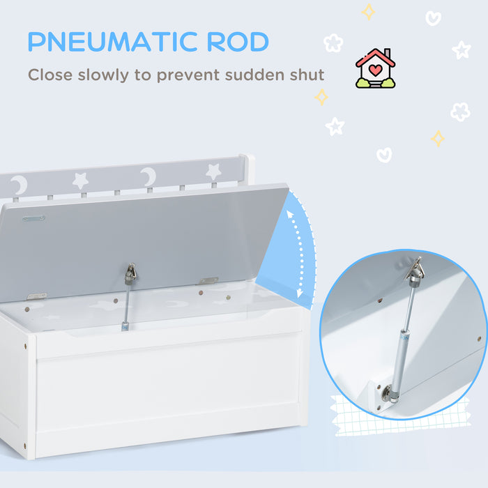 Easycomfort Cassapanca Moderna Portagiochi con Leva a Gas, in MDF e Legno di Pino, 60x30x50 cm, Bianco e Grigio