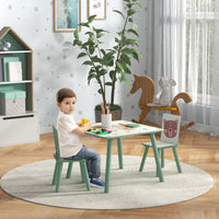 EasycomfortZONEKIZ Set Tavolo e Sedie 3 Pezzi per Bambini 3-8 Anni in MDF e Legno di Pino, Verde