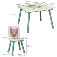 EasycomfortZONEKIZ Set Tavolo e Sedie 3 Pezzi per Bambini 3-8 Anni in MDF e Legno di Pino, Verde