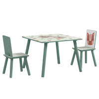 EasycomfortZONEKIZ Set Tavolo e Sedie 3 Pezzi per Bambini 3-8 Anni in MDF e Legno di Pino, Verde