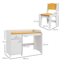 Easycomfort Banco Scuola e Sedia per Bambini da 3-6 Anni con Cassetto e Armadietto in Legno Bianco