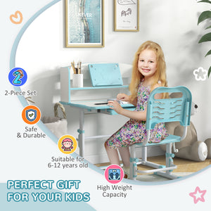 Easycomfort Set Scrivania per Bambini con Sedia Regolabile in Altezza e Piano Inclinabile, Età 6-12 Anni, Blu