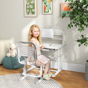 Easycomfort Set Scrivania per Bambini con Sedia Regolabile in Altezza e Piano Inclinabile, Età 6-12 Anni, Grigio