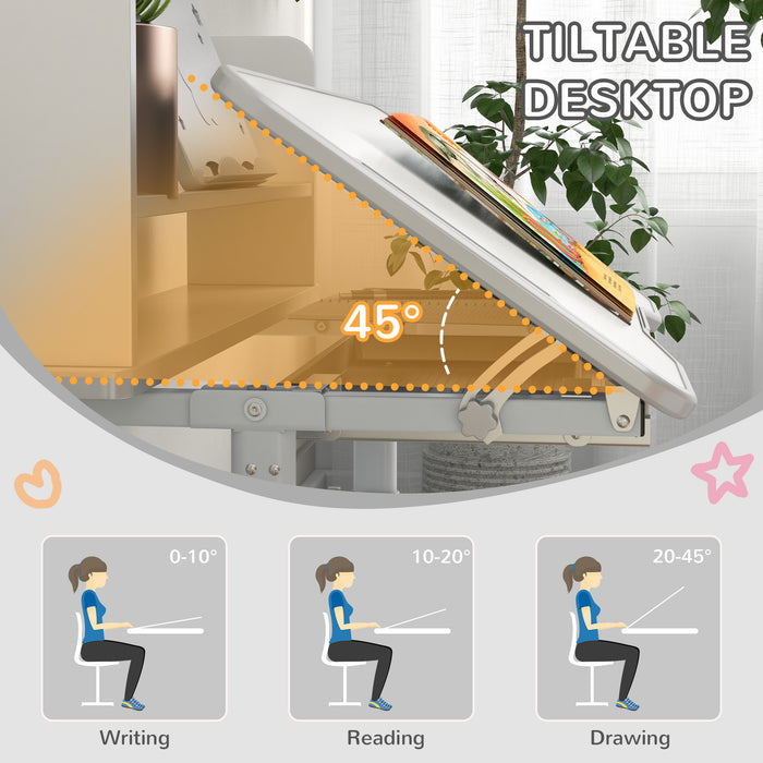 Easycomfort Set Scrivania per Bambini con Sedia Regolabile in Altezza e Piano Inclinabile, Età 6-12 Anni, Grigio