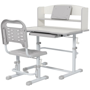 Easycomfort Set Scrivania per Bambini con Sedia Regolabile in Altezza e Piano Inclinabile, Età 6-12 Anni, Grigio