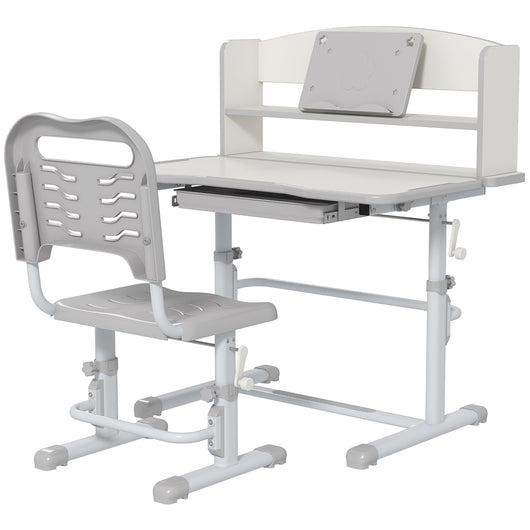 Easycomfort Set Scrivania per Bambini con Sedia Regolabile in Altezza e Piano Inclinabile, Età 6-12 Anni, Grigio