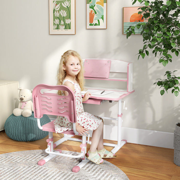 EasycomfortZONEKIZ Set Scrivania per Bambini con Sedia Regolabile in Altezza e Piano Inclinabile, Età 6-12 Anni, Rosa